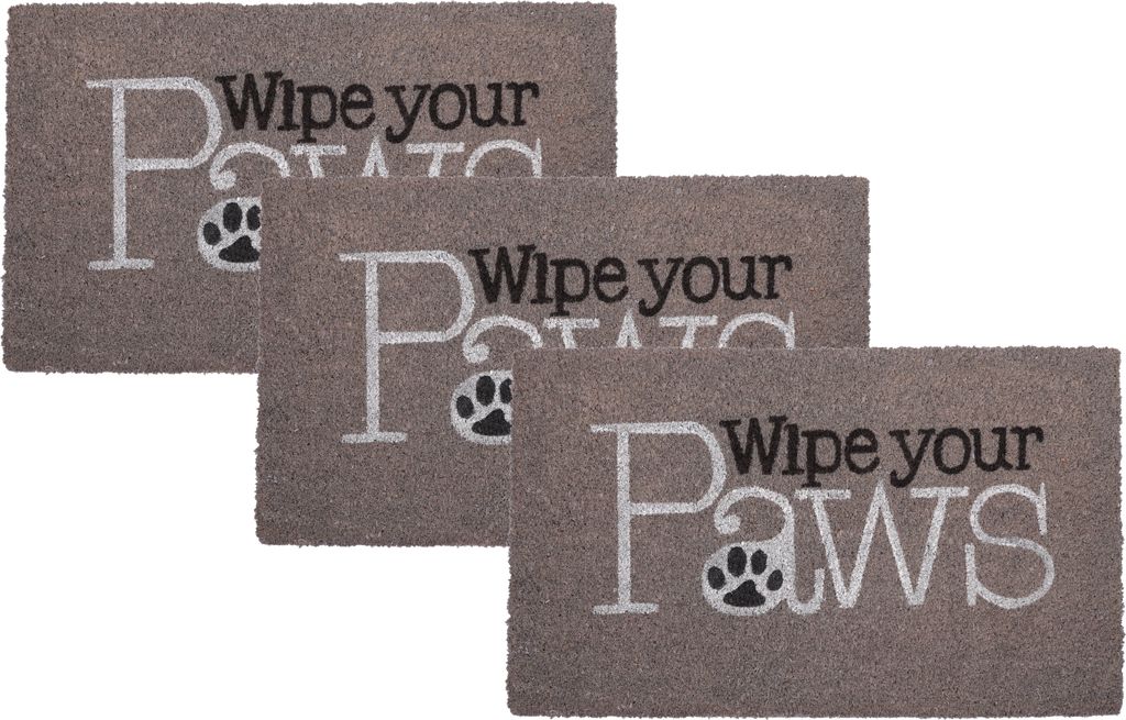 Betz 3er Kokosmatte aus 100% Kokos - Fußmatte - Fußabstreifer –Schmutzfangmatte Muster Wipe Your Paws Größe 45 cm x 75 cm x 1,5 cm