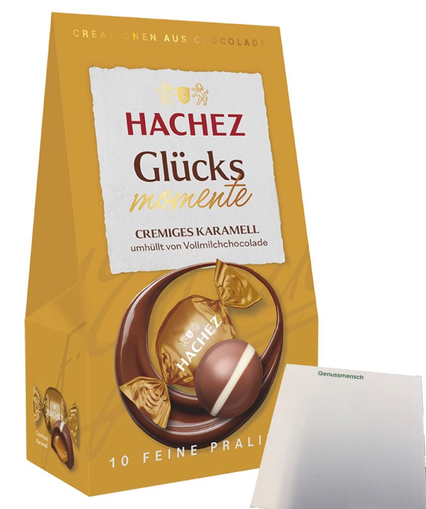 Hachez Schokolade Glücksmomente Karamell (112g Packung) + usy Block