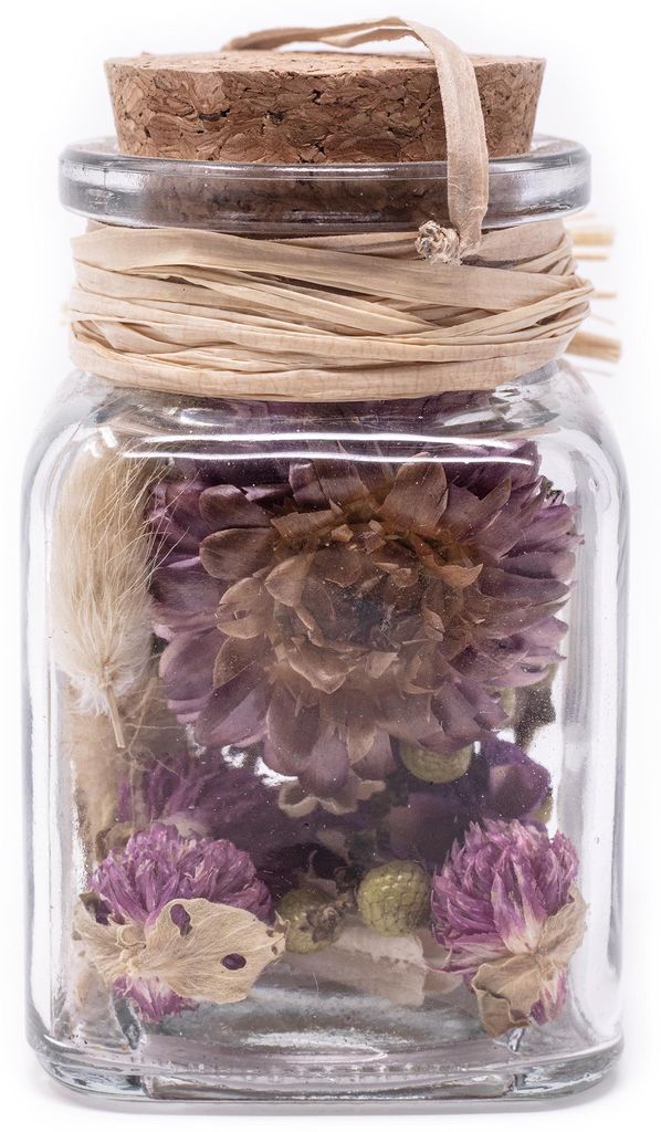 Variation getrockneter Blumen in der Flasche - dried flower arrangement in bottle - 5.5x9 cm - 1 Stück