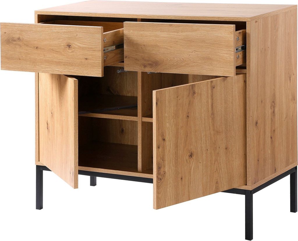 Kommode, 2 Türen, 2 Schubladen, Eichendekor - L90 x H80 cm Produktbild 6