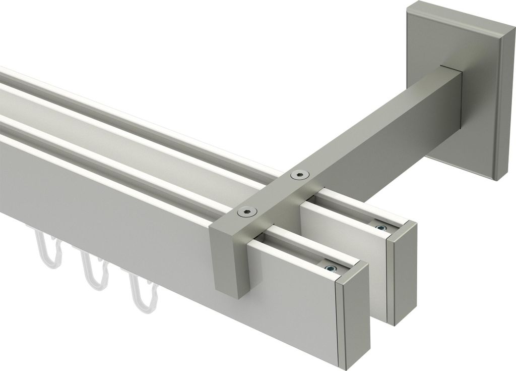 Interdeco Innenlaufstange / Gardinenstange mit Innenlauf Weiß / Edelstahl-Optik, Typ Smartline Paxo (Kappe), 14x35 mm 2-läufig, 260 cm