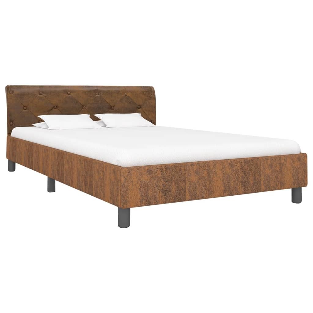Möbel Bettgestell - Doppelbett - Braun Wildleder-Optik 140 × 200 cm - Polsterbett Klassische Betten CLORIS3767109
