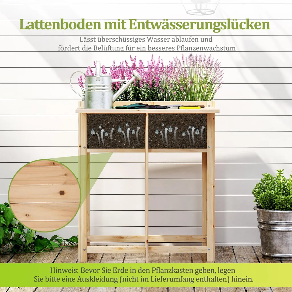 COSTWAY Bac à Fleurs Surélevé en Sapin avec Tablette Rabattable 63cm - 6