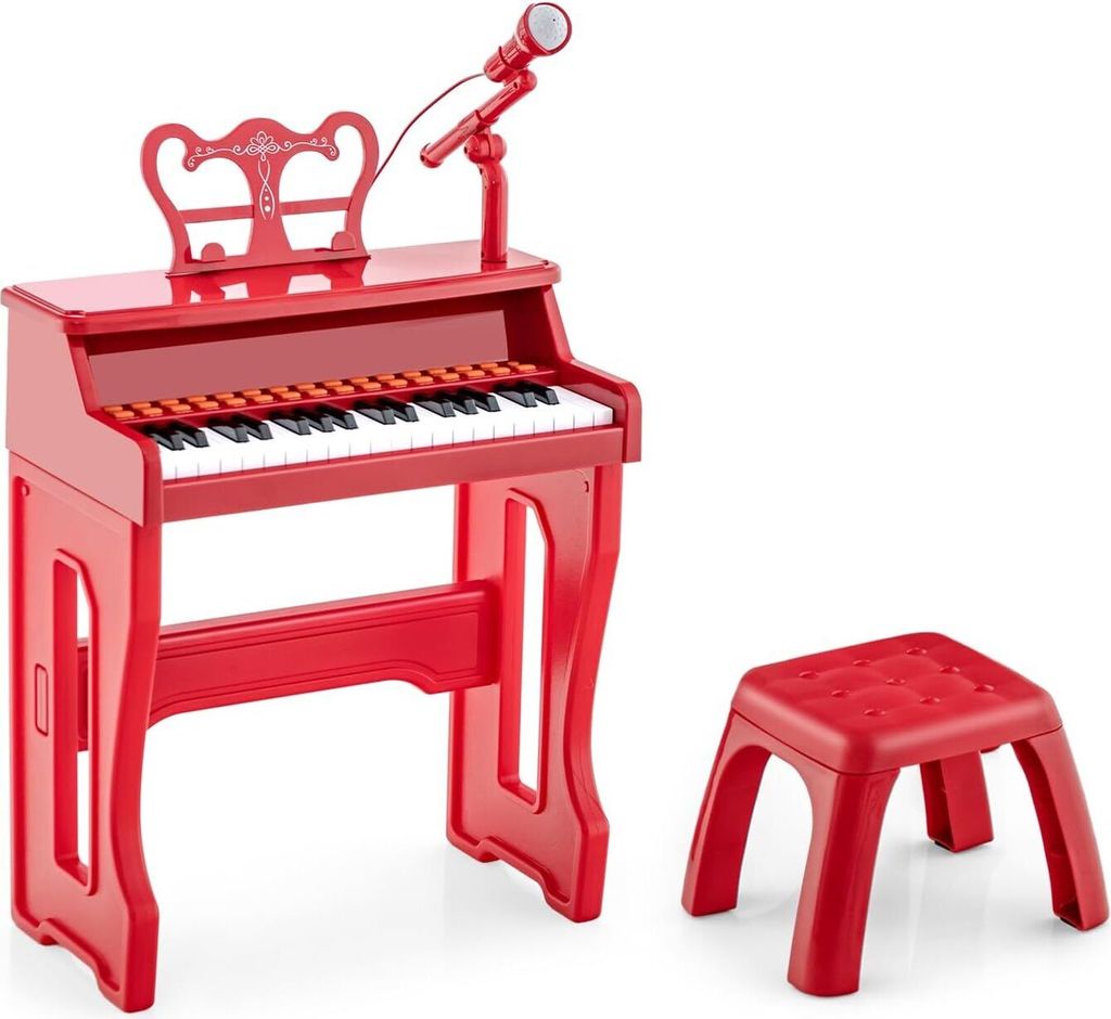 KOMFOTTEU 37 Tasten Kinderklavier Set, Elektronisches Klavier mit verstellbarem Notenständer & Mikrofon, E-Piano Klaviertastatur inkl. Hocker, Keyboar