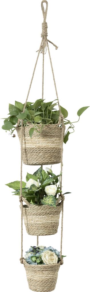 Navaris Seegras Korb Übertopf Set - 3 Größen (S/M/L) mit Jute Seil zum Aufhängen - Blumentopf Boho Stil - Blumenübertopf geflochten - Korb