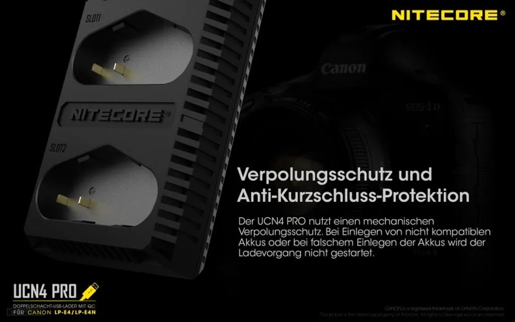 Chargeur Rapide Nitecore UCN4 PRO avec Écran LCD pour Gamme Canon 1D - 8
