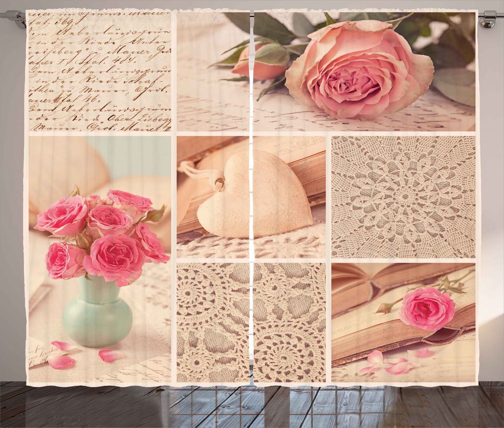 ABAKUHAUS Küche Rustikaler Vorhang, Alte Rose-Spitze Blumen, Wohnzimmer Universalband Gardinen mit Schlaufen und Haken, 280 x 245 cm, Forest Green...