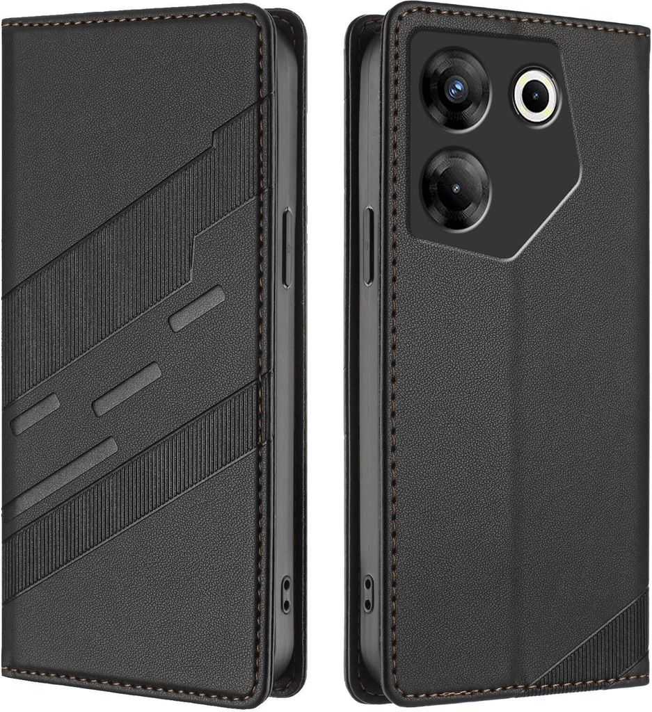 Hülle für Tecno Camon 20 Pro 5G, Kunstleder Brieftaschen Handyhülle mit Kartenfach und Standfunktion Schwarz