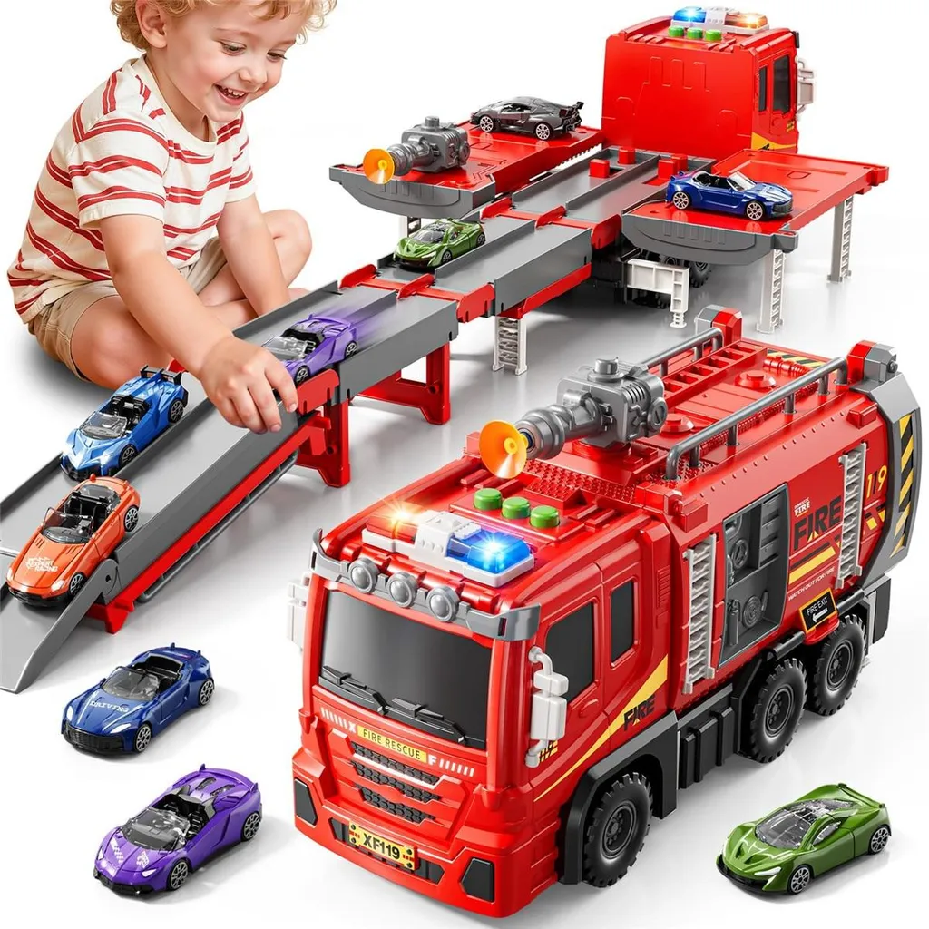 Camion de pompiers à friction 9-en-1, jouet éducatif rouge 1-3 ans
