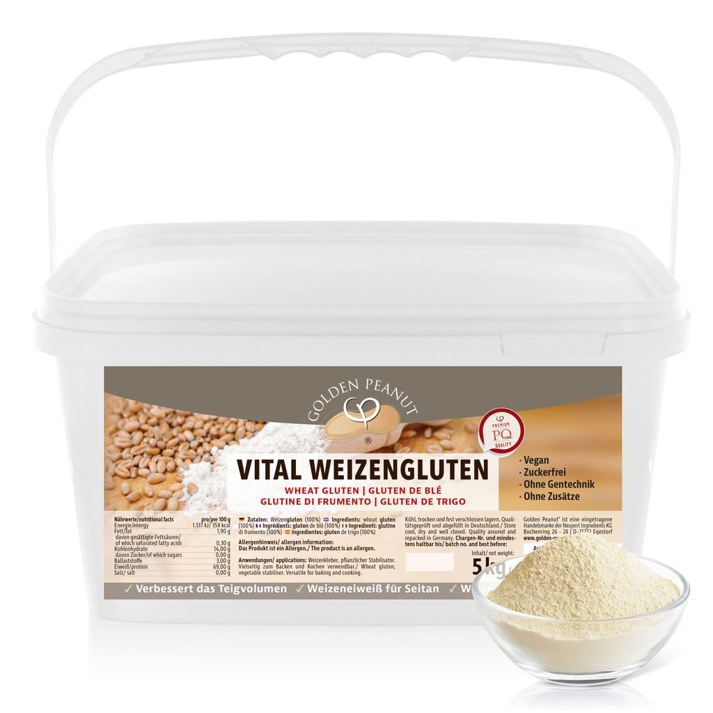 GOLDEN PEANUT Vital Weizengluten 5 kg - vegan, Weizeneiweiß, Seitan, Herstellung von Fleischersatz