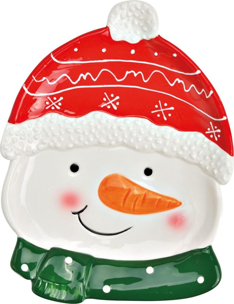 Lustiger Schneemann Keramik Plätzchenteller bunt in 17 x 21 cm