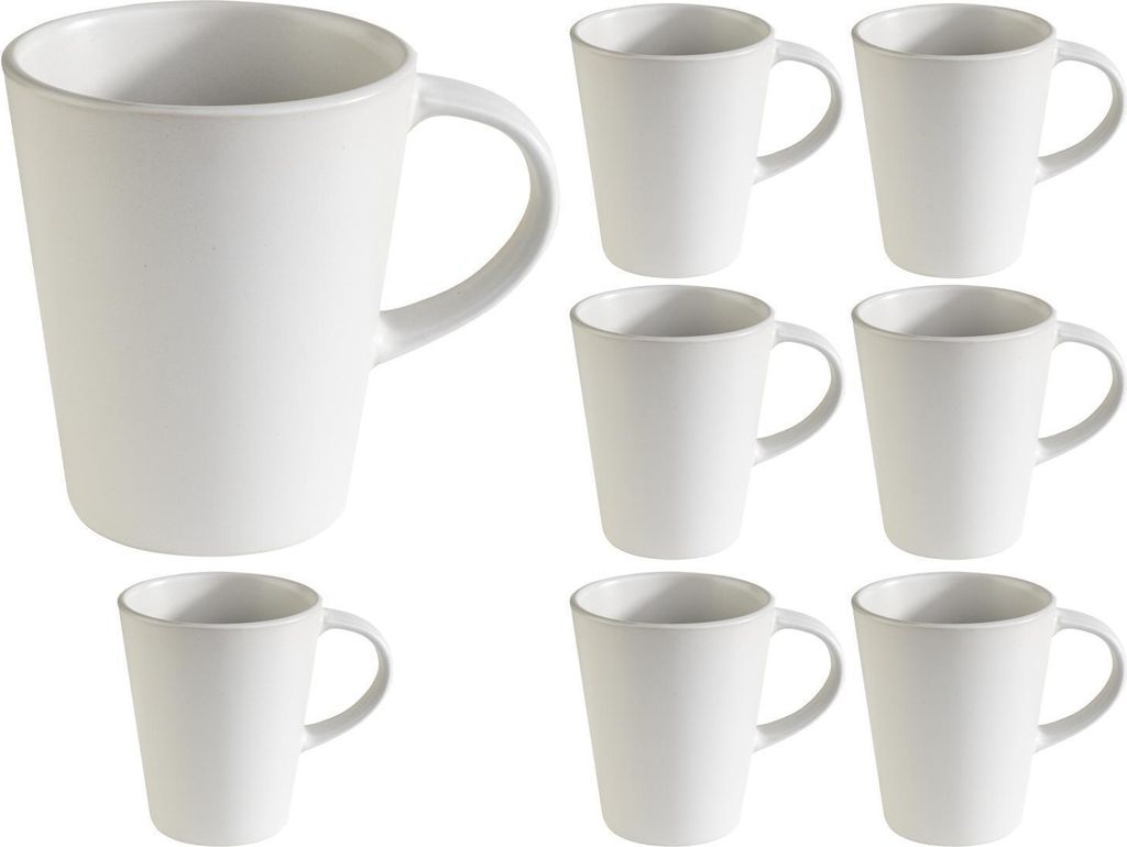 Kaffeetassen - 440 ml - Weiß matt - Steingut - 8er Set