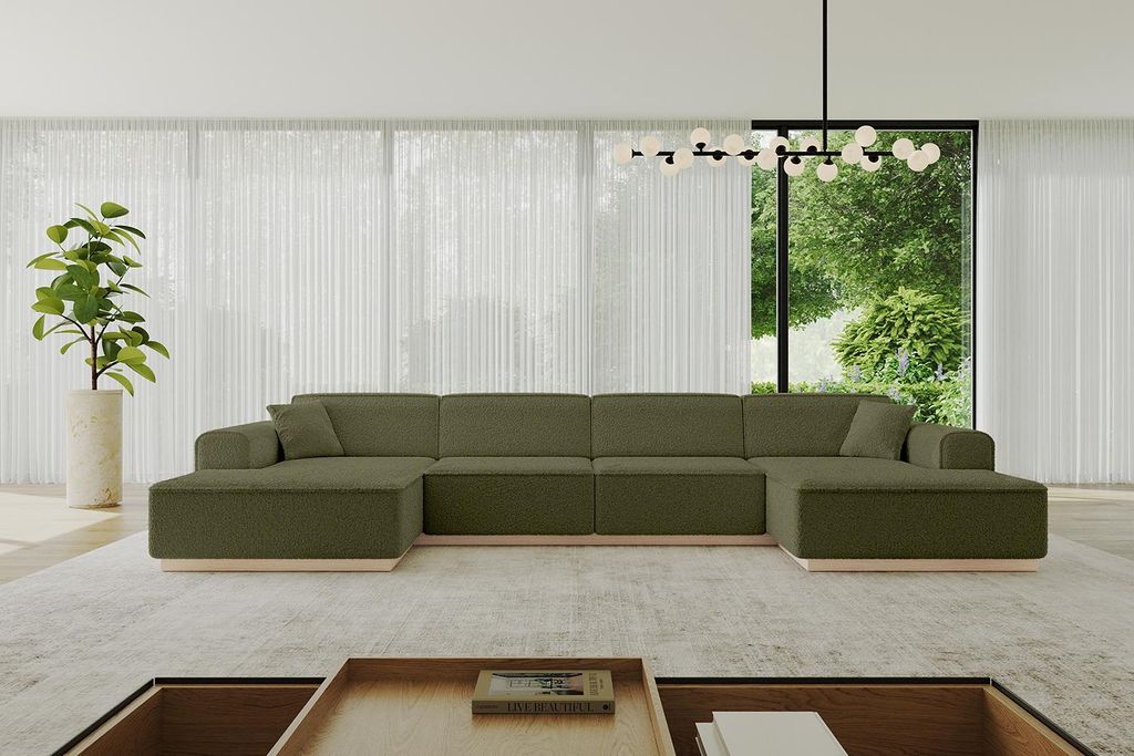 ALTDECOR Ecksofa in U-Form IREA-U2 386x165x80 cm Grün Corner Sofa Bett Eckcouch Couch L-Form Wohnlandschaft Cauchsofa