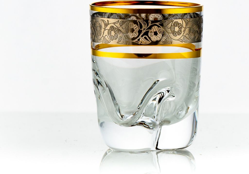 Schnapsgläser Bohemia Kristallglas, Likörgläser Barline Trio, Platin Gold, 6er Set, 60 ml