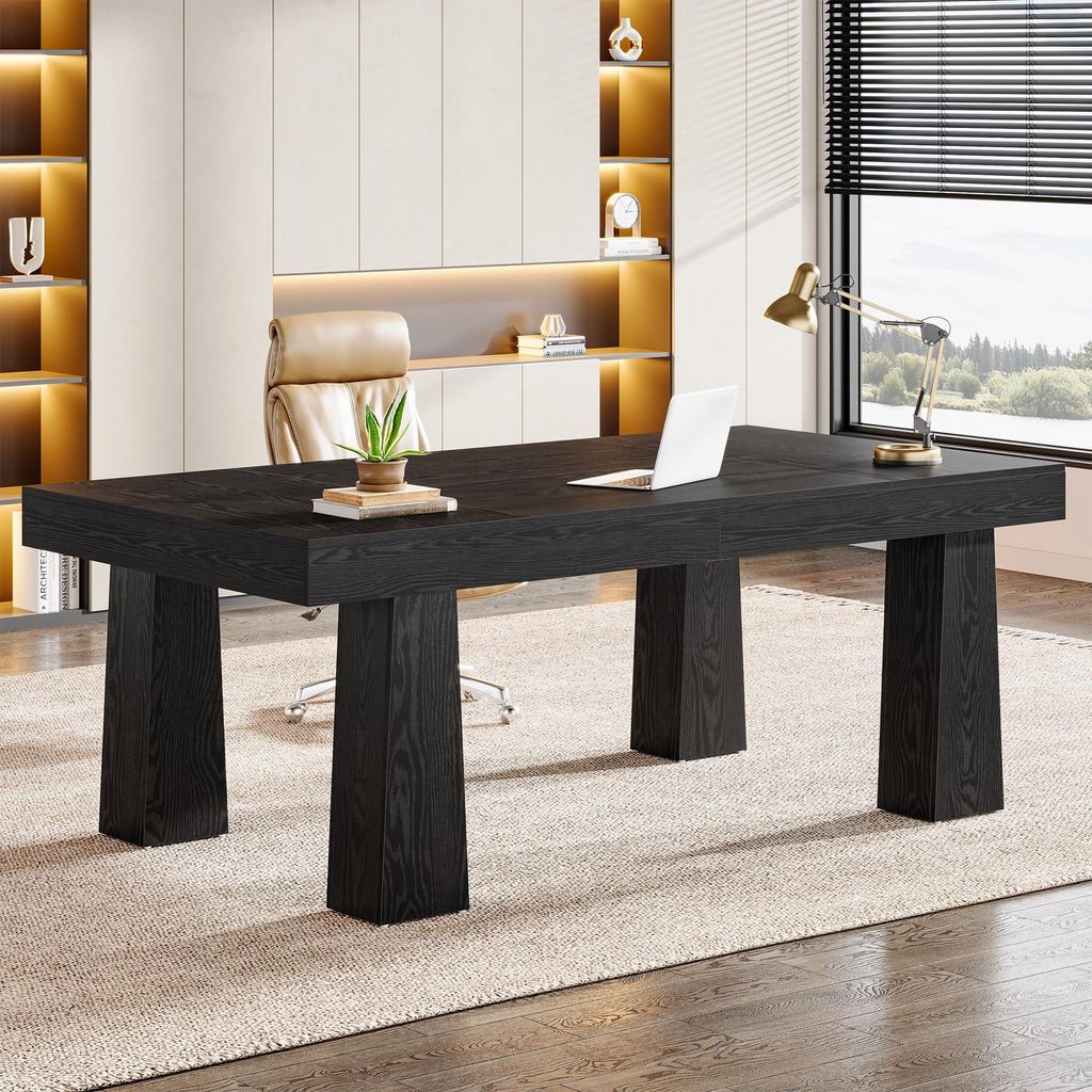 Tribesigns 160 cm Schreibtisch, robuster rechteckiger moderner Industrie-Besprechungstisch mit 4 konischen Beinen fürs Büro, Arbeitsplatz, Schwarz