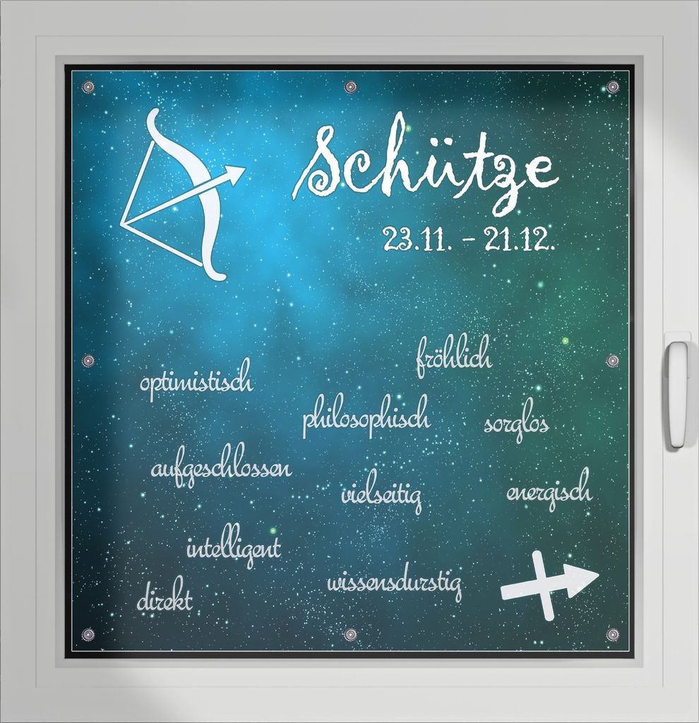 Wallario Lichtschutzbild, Dekorativer Sichtschutz Sonnenschutz 96 x 93 cm mit Motiv: Sternzeichen Schütze - Verdunklung ohne Bohren