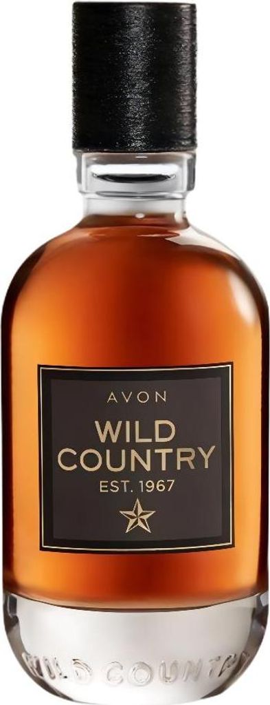 A bottle of Avon Wild Country Eau de Toilette for men.