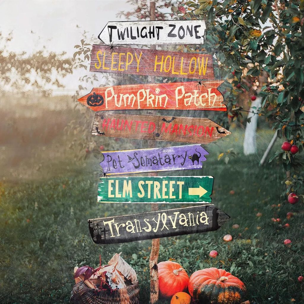 Halloween Nachbildungationen im Freien Hof Zeichen - 7pcs Richtungsschilder Scary Halloween Hof Straße Zeichen mit Spinnennetzen für Halloween Pa...