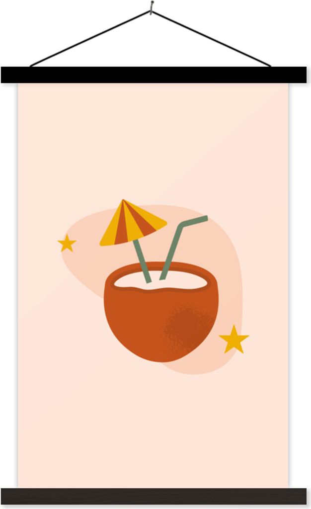 MuchoWow Textilposter Kokosnuss - Cocktail - Sommer 40x60 cm mit schwarzem Rahmen - Wanddekorationen