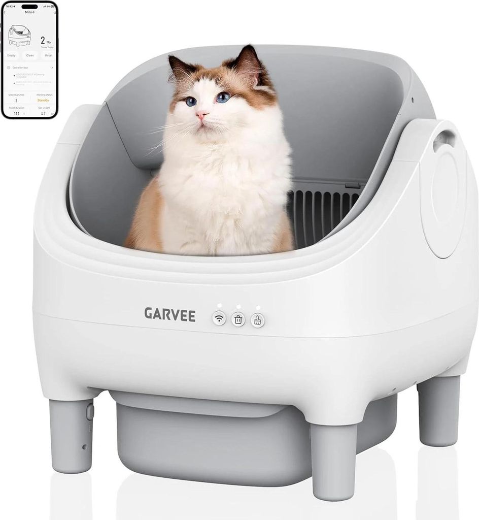 Katzentoilette/Katzenklo - Automatisch Selbstreinigend - 10,5 l Volumen - Geruchsfreier Abfallbehälter - Für Große Katzen - Edelstahl - Grau