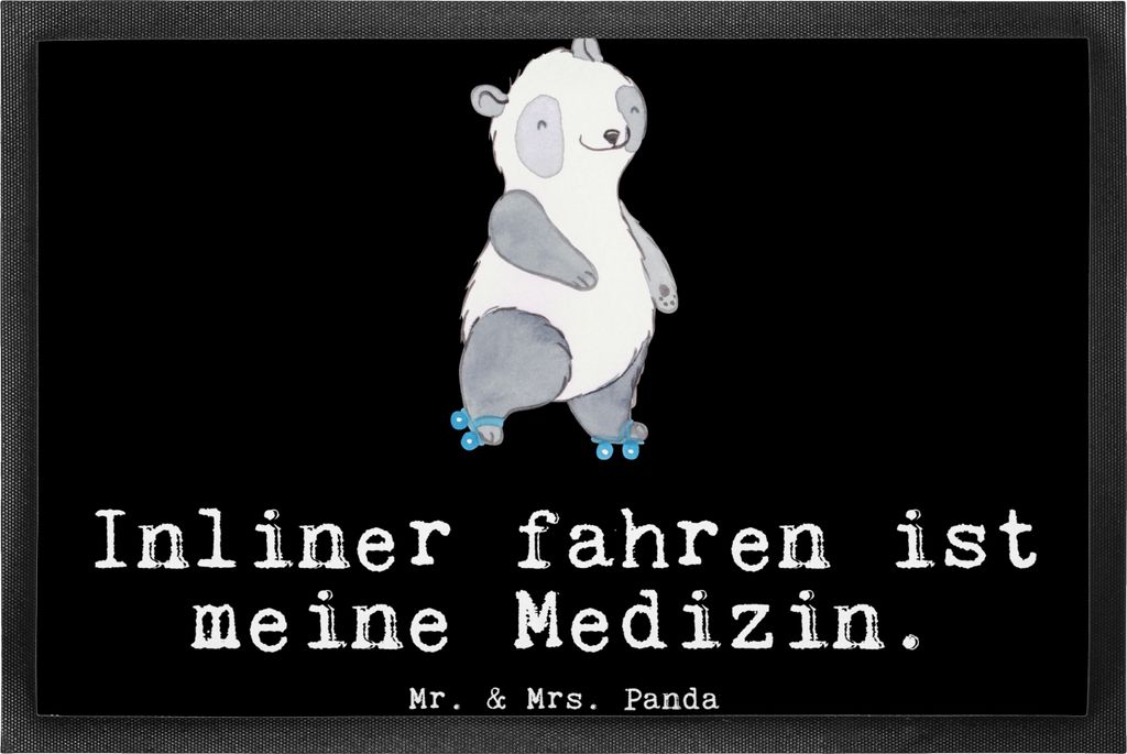 Mr. & Mrs. Panda Schuhabstreifer Panda Inliner fahren 50 x 75 cm - Schwarz - Geschenk, Inlinern, Fußabstreifer, Fussmatte, Schmutzmatte, Rollschuh...