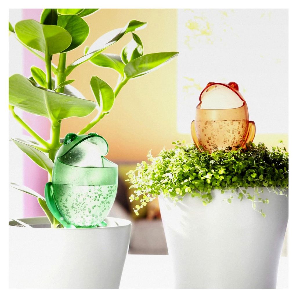 Wasserspender Froggy M | 1x Grün | 140 ml Füllmenge | Kleine Bewässerungskugel mit Tonfuß | Wasserspender für Pflanzen und Blumen mit Terrakot...