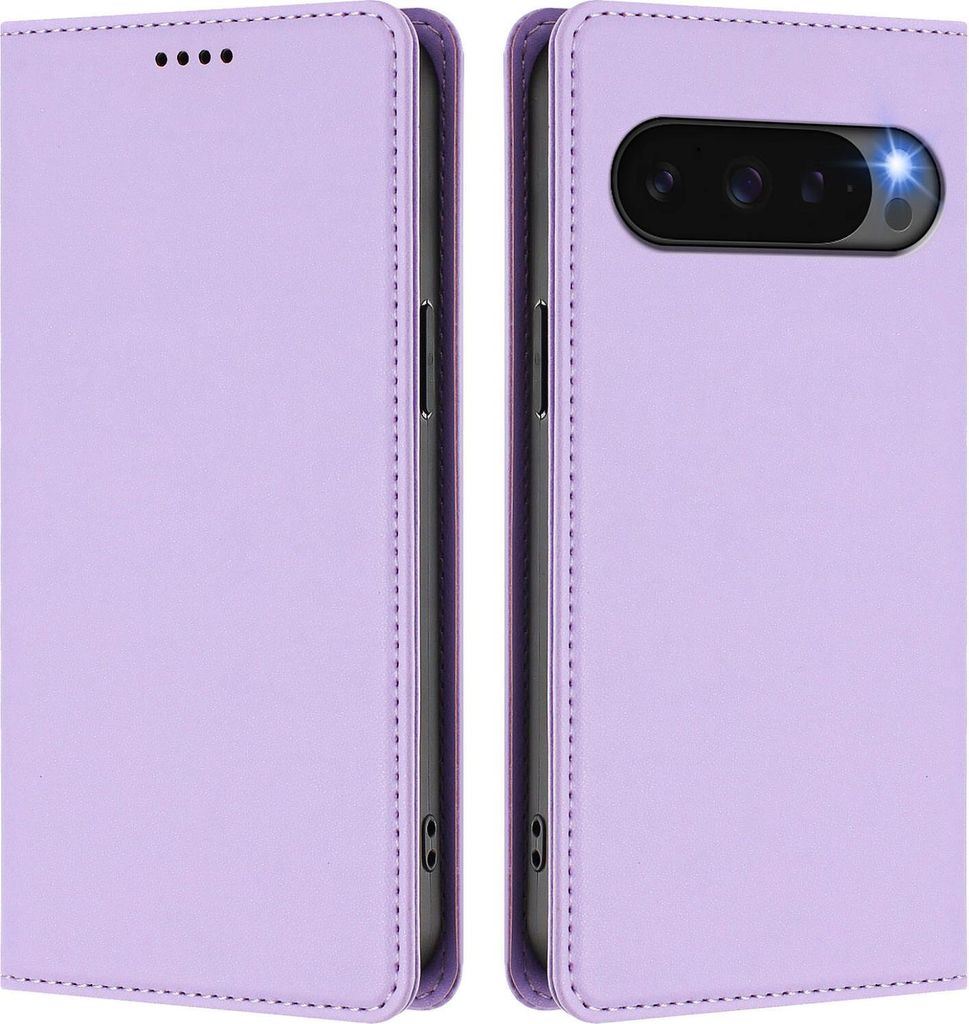 Handyhülle für Google Pixel 9/Pixel 9 Pro/Pixel 10/Pixel 10 Pro, Kunstleder Klapphülle Stoßfeste Magnetische Hülle mit Ständer Violett