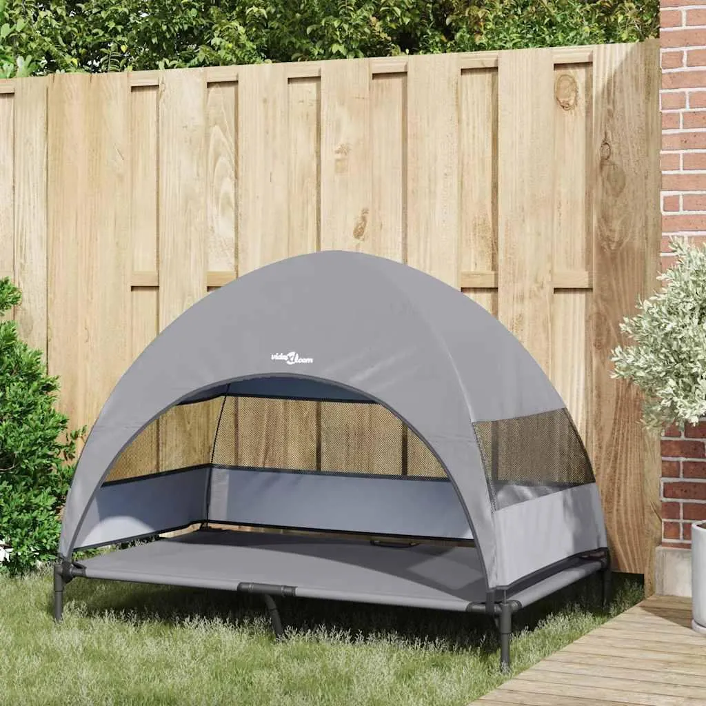 Lit de camp extérieur pour chien avec abri solaire gris 127x81x108cm