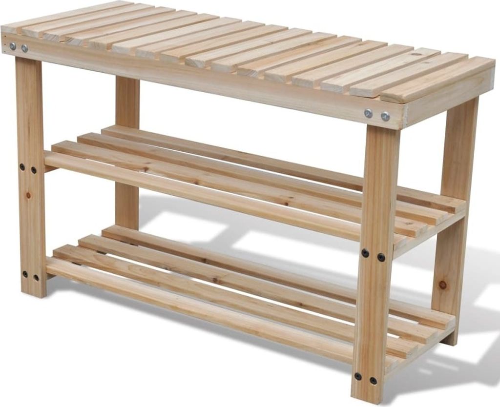 2-in-1 Schuhregal mit Sitzfläche Massivholz Tanne