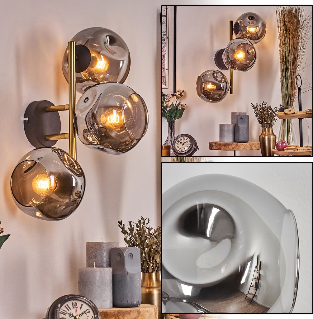 Villamare Wandlampe aus Metall/Glas in Schwarz/Gold-/Rauchfarben