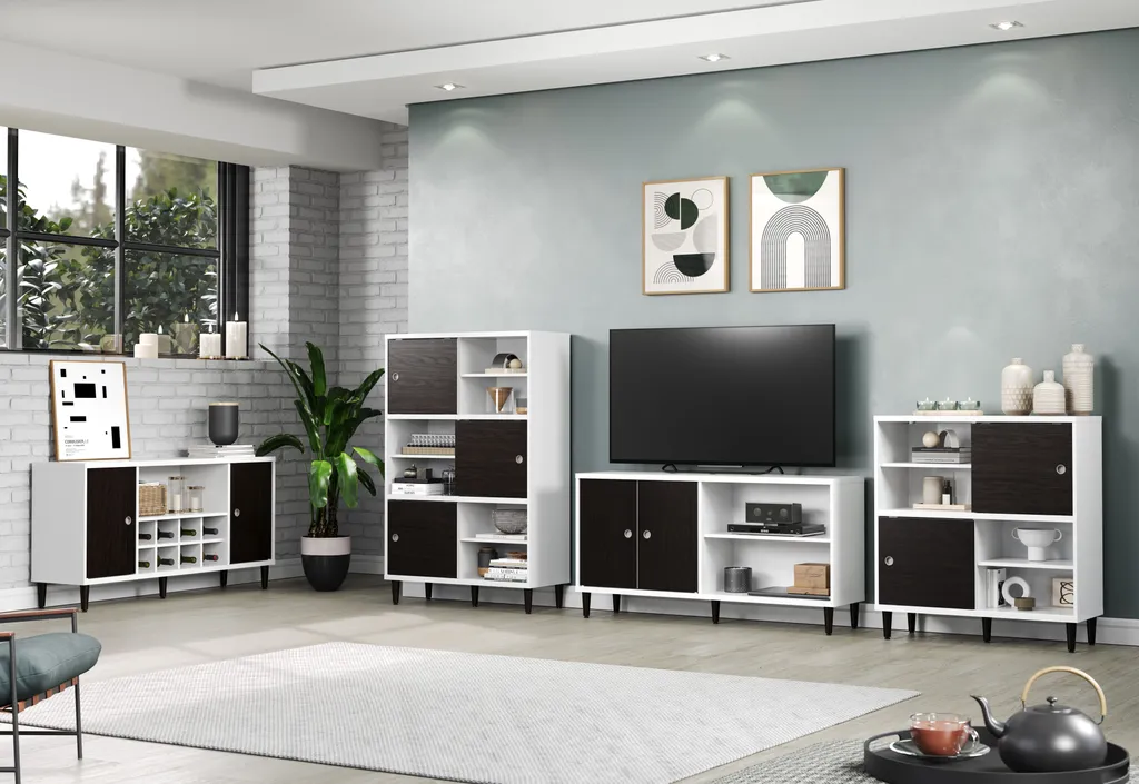 Buffet Evolution 2 portes avec range-bouteilles blanc et noir moderne - 24