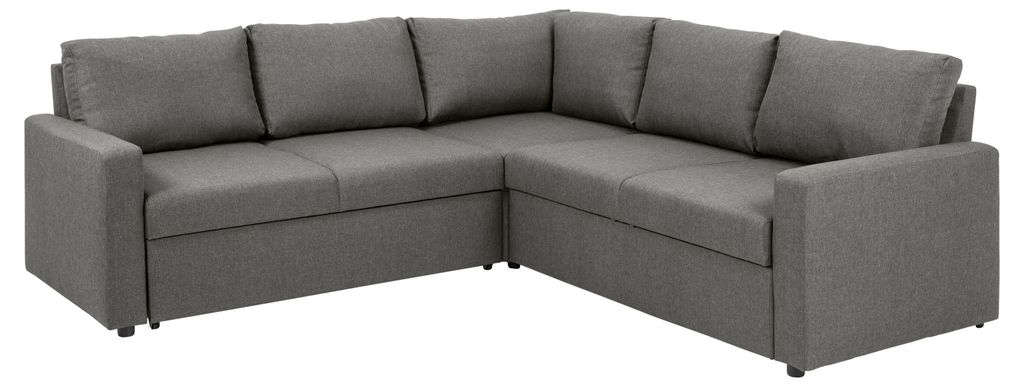 Sacramento Ecksofa versteckte Aufbewahrung und ausziehbares Bett hellgrau.