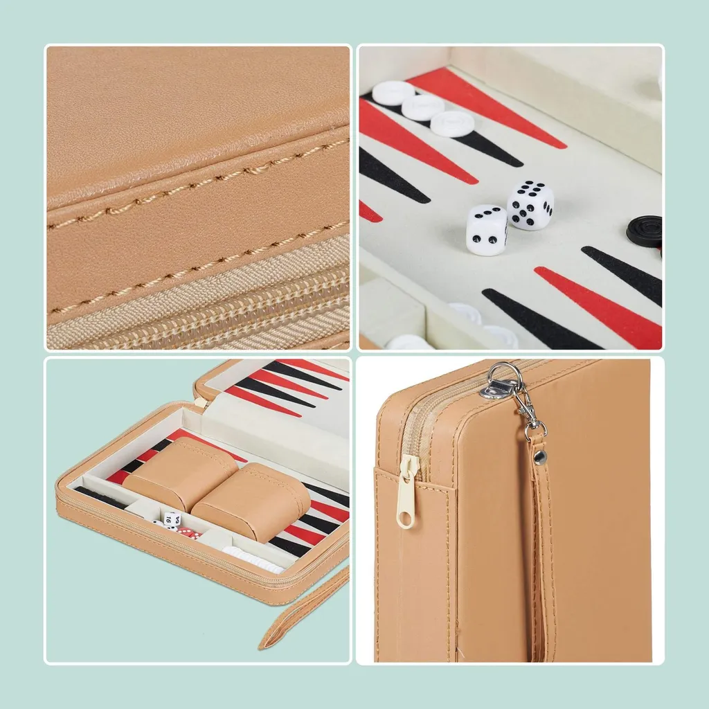 Mallette de Backgammon format voyage avec intérieur en feutrine douce