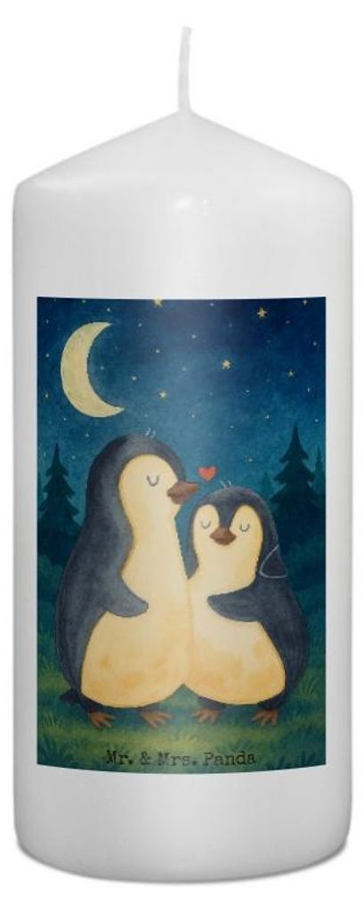 Mr. & Mrs. Panda Kerze Pinguine Einschlafen Design 15 x 7 cm - Weiß - Geschenk, für Freundin, Partner, Stumpenkerze, Hochzeitstag, Erinnerungsker...
