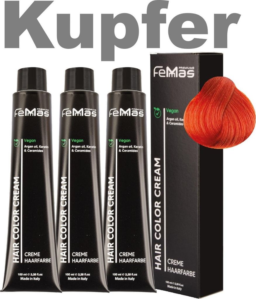 FemMas Haarfarbe mit Arganöl Pure&Mix Kupfer | 3x100 ml