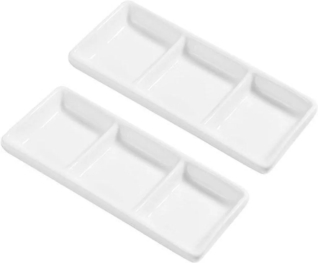 Plat de service céramique blanc 15 cm rectangulaire à 3 compartiments