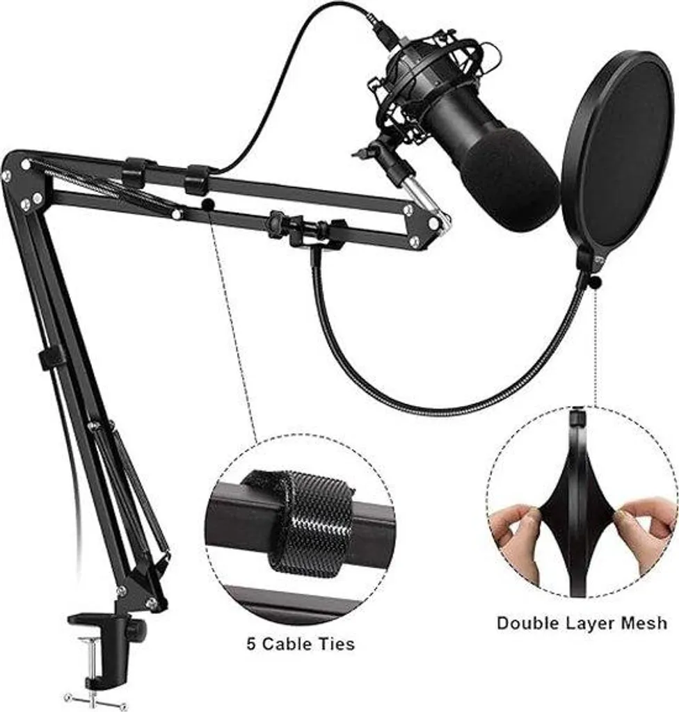 Bras de microphone sans fil réglable noir mat - Support de micro PRO
