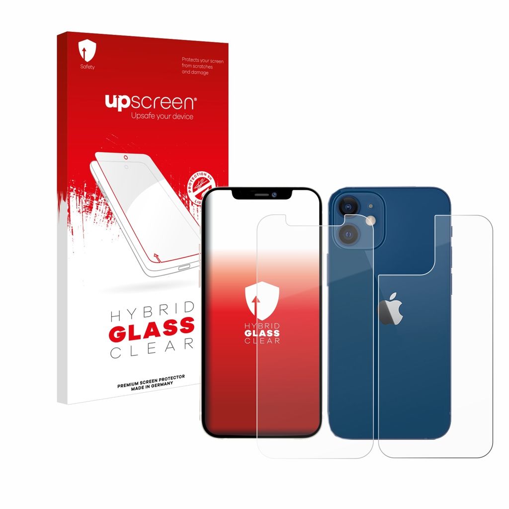upscreen Schutzglas für Apple iPhone 12 / 12 Pro (Vorder + Rückseite) Schutzfolie Panzer Folie Glas Display Schutz klar