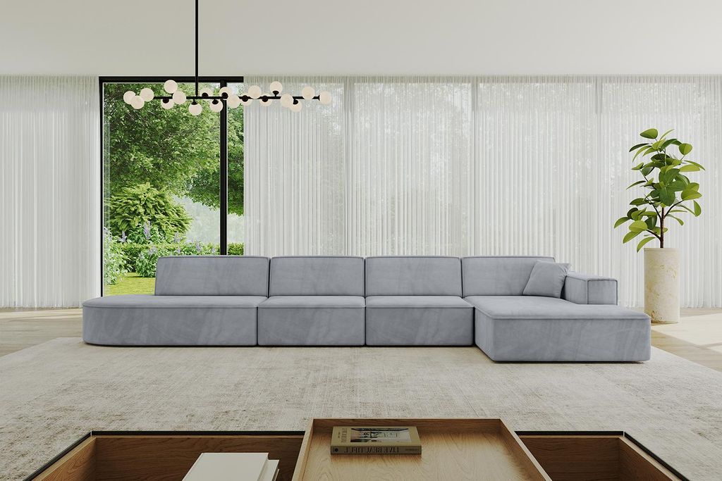 ALTDECOR Ecksofa in L-Form IREA-L3-v4 412x165x77 cm Hellgrau Corner Sofa Eckcouch Couch Wohnlandschaft Cauchsofa