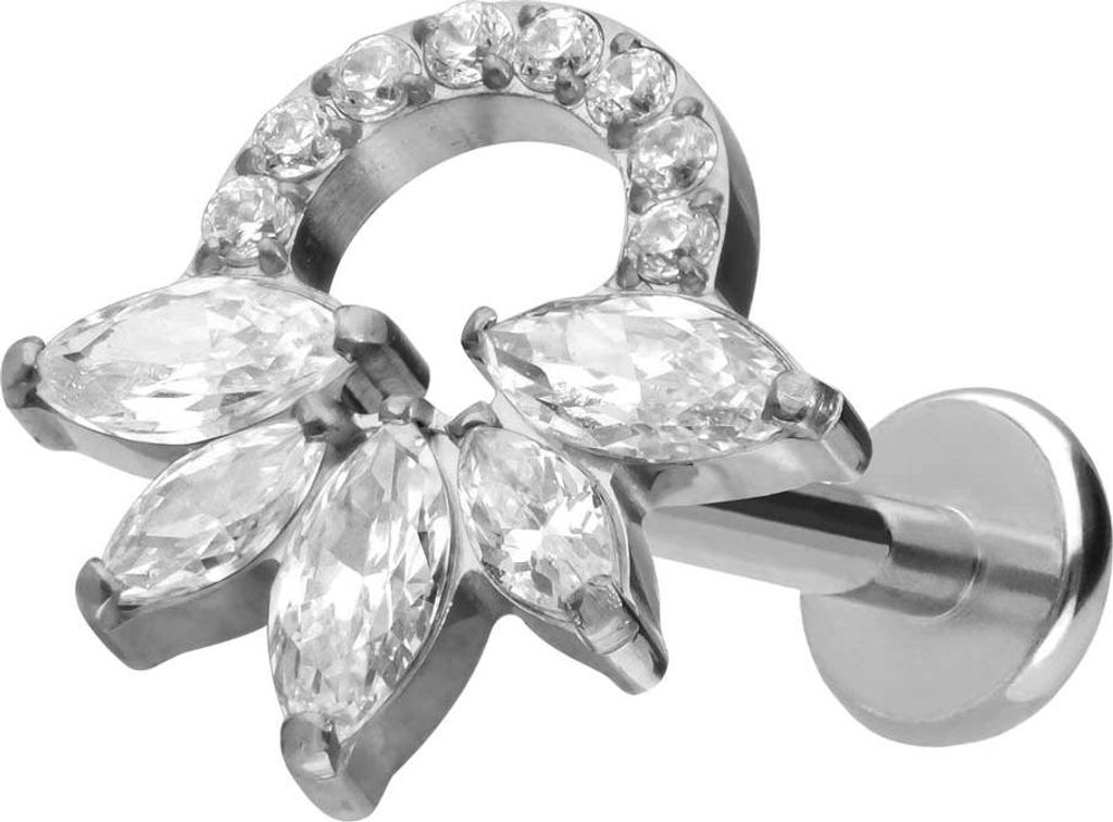 Ohrpiercing, Nasenpiercing Titan Labret mit Push Fit KRISTALLRASSEL RoséGold Stablänge: 9mm | Stabstärke: 1,2mm