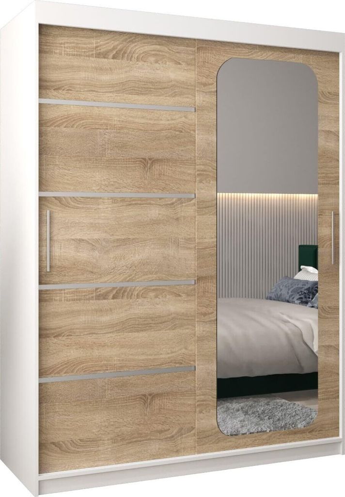 MEBLE KRYSPOL Promo 2150 Schlafzimmerschrank zwei Schiebetüren - Mattweiß + Sonoma