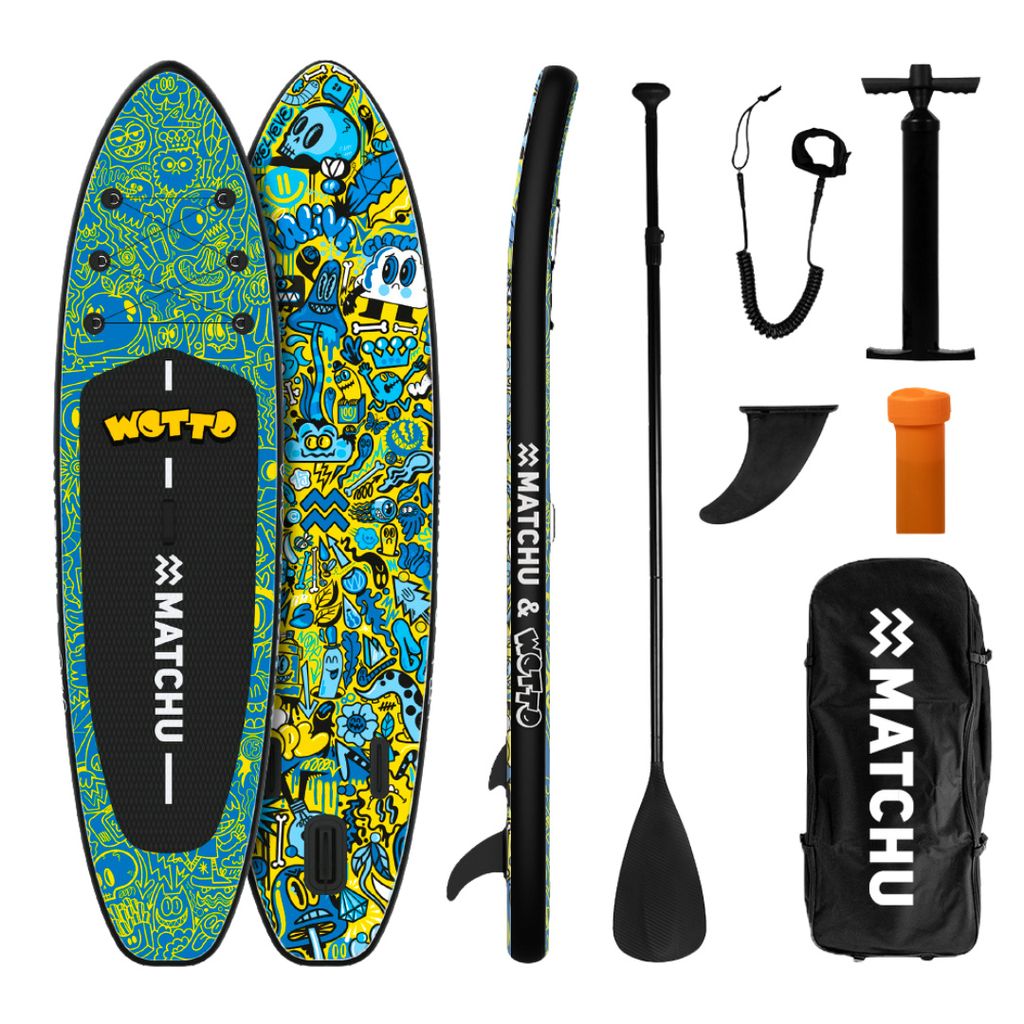 Matchu Sports Stand Up Paddle Board Art Wotto Aufblasbar 320x81x15 cm - Limited Edition SUP Board Set - Surfbrett - Paddle Surf Board mit Zubehör