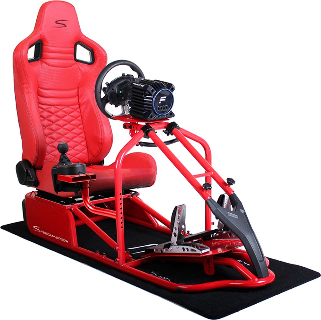 SIM Racing Cockpit Seat Pro Sim Rig ROT | Gaming Simulator Cockpit | Rennsimulator Lenkradständer Carbonfaser Optik Rot