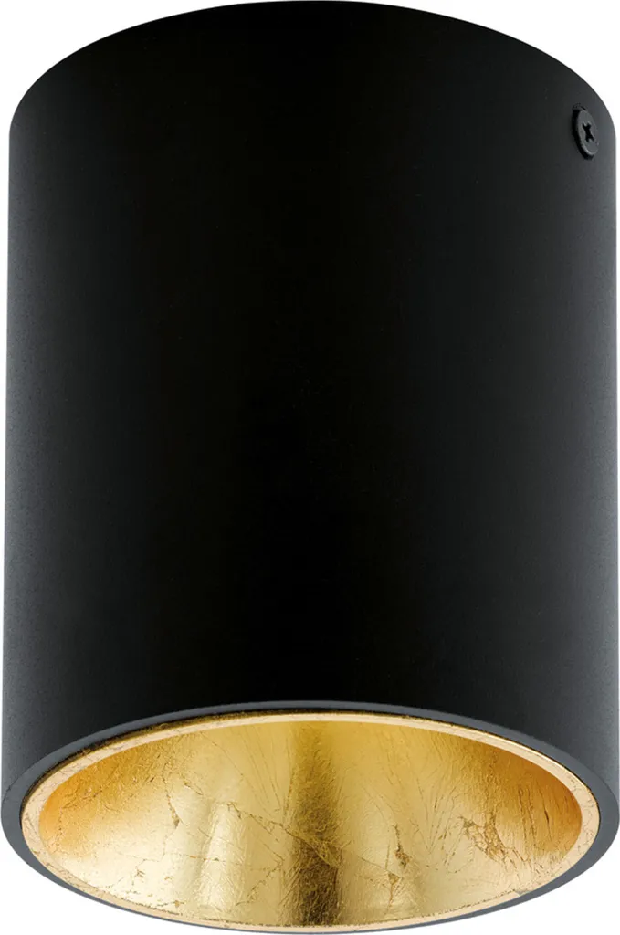 Luminaire de plafond cylindrique Polasso noir or pour salon et bureau