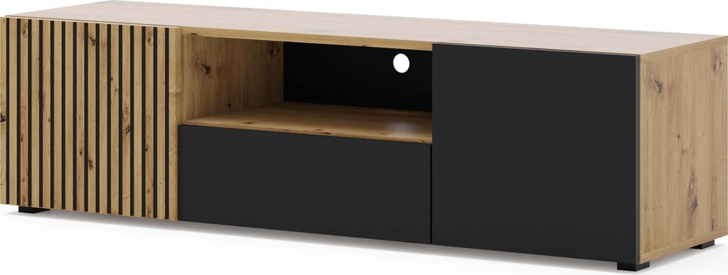 FURNLUX Fernsehständer Auris Eiche Hell Und Schwarz 150cm / Hauptfarbe: Schwarz / Abmessungen: 150 x 42 x 42 cm