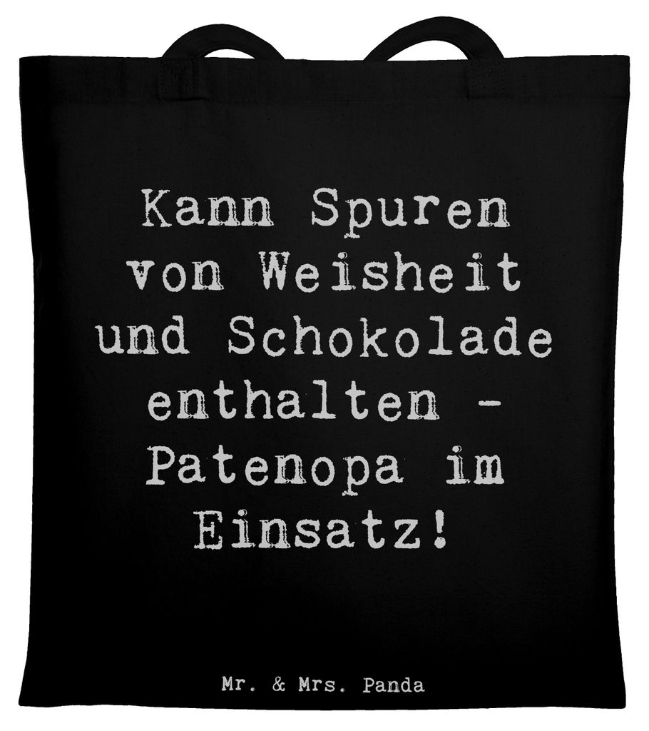 Mr. & Mrs. Panda Jutebeutel Spruch Patenopa und Weisheit - Schwarz - Geschenk, Dankeschön, Inspiration, Schultasche, Liebe, Lächeln, Großvater, ...