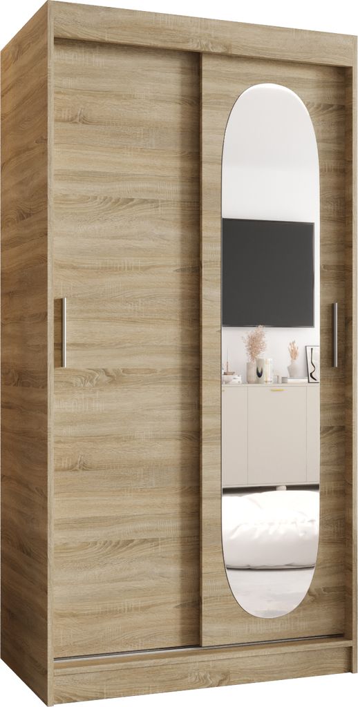 MEBLE KRYSPOL ROYAL 100 Schlafzimmerschrank mit zwei Schiebetüren – moderner Aufbewahrungsschrank mit Kleiderstange und Regalen – 100x200x62cm...