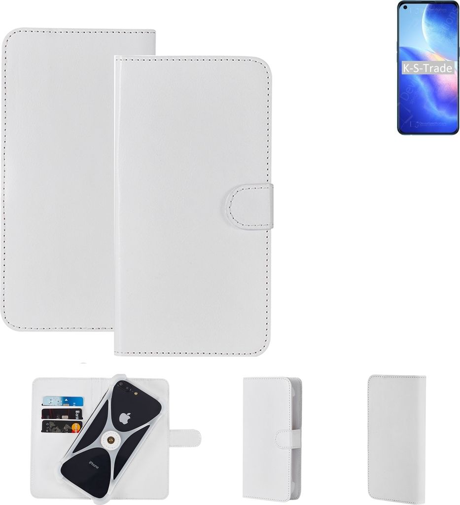 K-S-Trade Handy Hülle Schutz Hülle kompatibel mit Oppo Find X3 Lite Cover Case Bookstyle Bumper weiß 1x