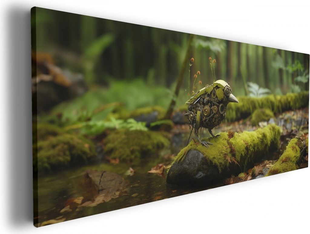 Wallario Premium Leinwandbild Mechanischer Waldvogel in Produktbild 