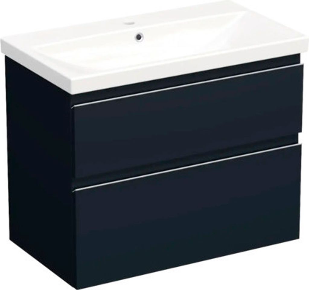 Jungborn Waschplatz TRENTA BxHxT 80x65x45 cm blau marino matt mit Keramik-Waschtisch Griffleiste chrom matt